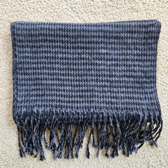 Black and Grey Cashmere Houndstooth Scarf Black Grey - Picture 1 of 10